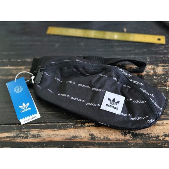 Adidas Monogram Fanny Black/White Cross-Body Waistbag Runners Bag OS - Picture 2 of 3